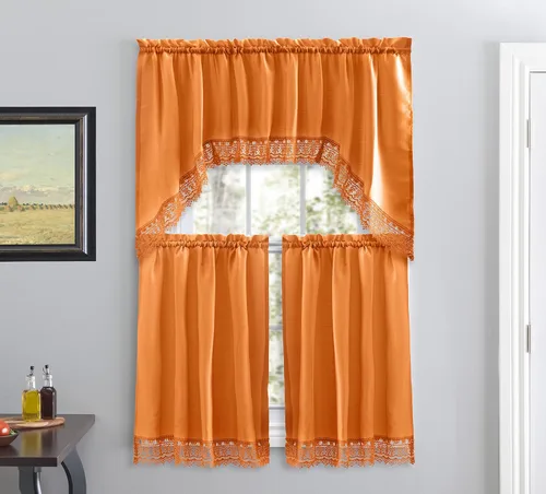 Vista 9 de American Linen - Cortinas para cafetería para cocina, cortinas de baño con cenefa, borde de encaje bordado. (Beige) Incluye cenefa a juego