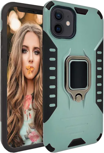 Vista 8 de MODOS LOGICOS Funda para iPhone 12 / iPhone 12 Pro de 6.1 pulgadas, 2 capas a prueba de golpes con soporte de anillo giratorio de metal 360 Azul