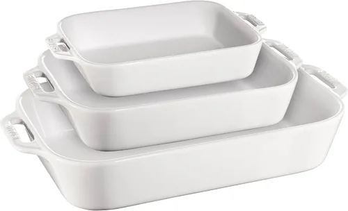 Vista 10 de STAUB Juego de 3 platos rectangulares de cerámica para hornear, turquesa rústico Oven-to-Table for Lasagnas, Roasts & Apple Crisp. Dishwasher Safe
