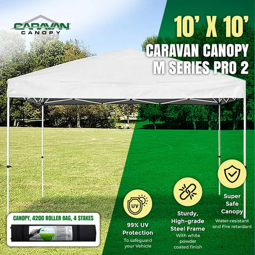 Vista 2 de Caravan Canopy M Series Pro 2 - Tienda de campaña desplegable con patas rectas, 10 x 10 pies, color blanco