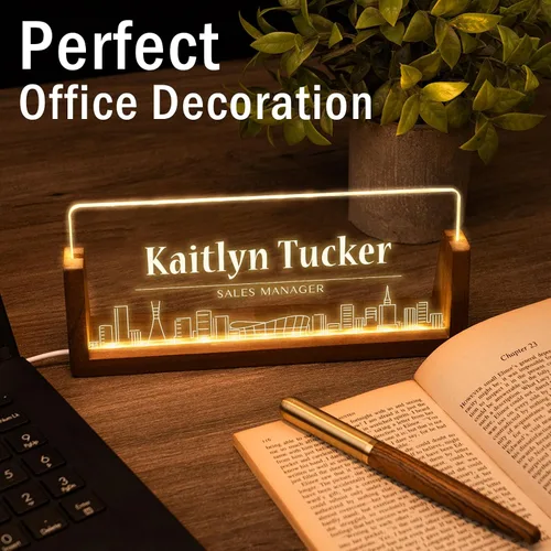 Vista 3 de Placa de nombre de escritorio personalizada, placa de identificación personalizada con luz de oficina para escritorios, decoraciones de escritorio