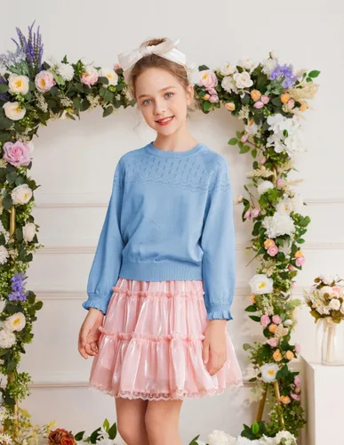 Vista 9 de GRACE KARIN Suéter de manga larga con cuello redondo para niñas, talla 5-12