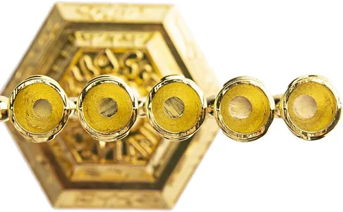 Vista 3 de Portavelas de Menorá de Hanukkah de 4.3" con 7 ramas para Shabat, Tabernáculo, Menorás para Janucá (dorado) Menorás de oro para Janucá, decoración