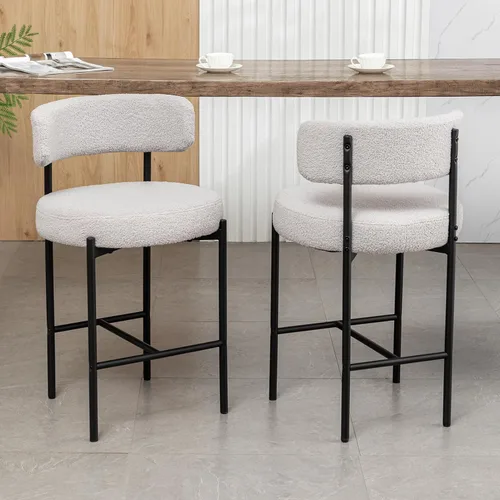 Vista 25 de Cinxzar Taburetes de Bar Boucle Juego de 2, Taburetes de Bar de Altura de Mostrador Beige con Respaldos, Taburetes Modernos para Isla de Cocina