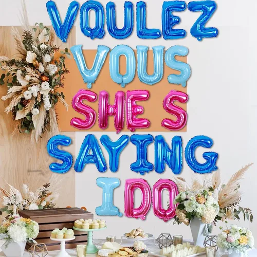 Vista 3 de Decoración de fiesta de despedida de soltera con temática de "Voulez Vous She's Saying I Do" con temática de Dancing Queen, globos de aluminio