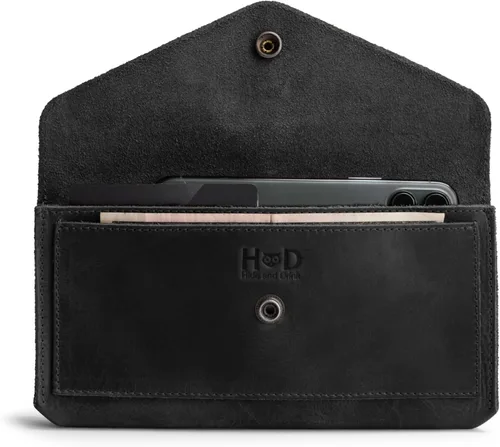 Vista 14 de Hide & Drink, Cartera grande de cuero para mujer, organizador de dinero, billetes planos, bolsa, estuche, elegante, hecho a mano, Bourbon Marrón