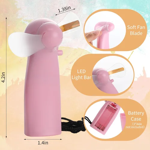 Vista 2 de 12 piezas portátil mini batería potente ventilador Hola verano LED pequeño ventilador personal recuerdo de fiesta regalo de verano para viajes