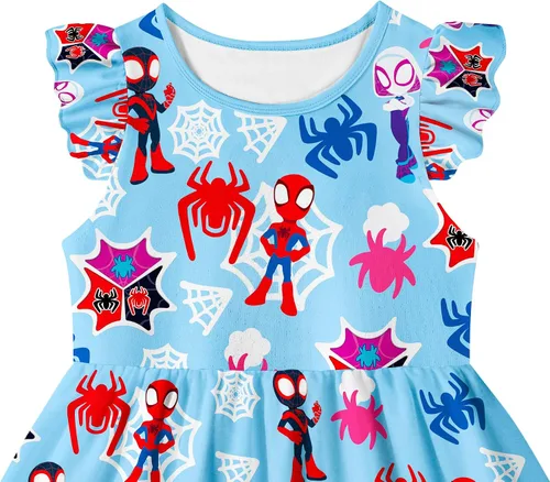 Vista 3 de NOTLY Girl Cartoon Hero Costume Dress Toddler Amazing Casual Outfit Flutter Sleeves Kids Dress Up Clothes for Little Girls
