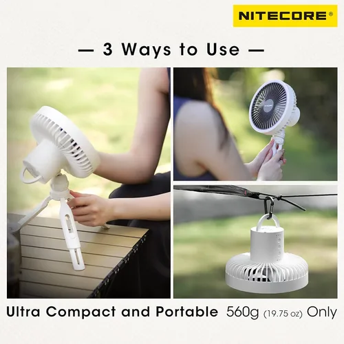 Vista 6 de Nitecore NEF10 Ventilador Eléctrico Portátil Multifuncional con Anillo de Luz LED, Trípode de Cabeza Flexible con Bola, Motor Sin Escobillas Gris