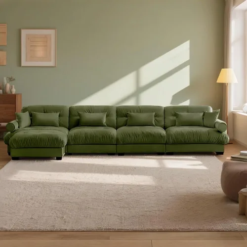 Vista 99 de Reposapiés Otomano Tapizado de Terciopelo con Cojín para Sofá Seccional Sofá 300 libras para Sala de Estar (Beige)