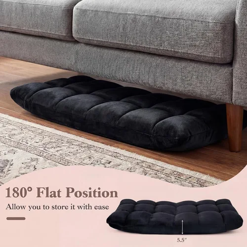 Vista 7 de Giantex Silla plegable de suelo con soporte para el respaldo, 14 posiciones ajustables, cama acolchada, sillón reclinable, sillas de video para Negro