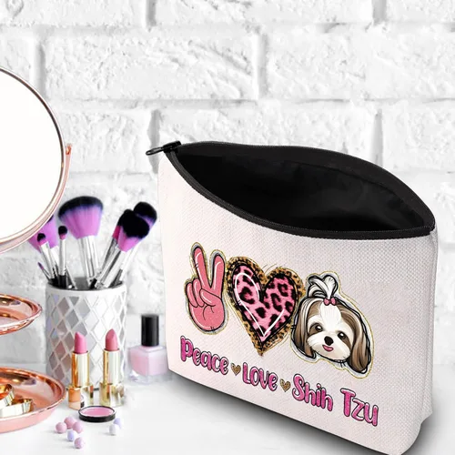 Vista 5 de WZMPA Divertida bolsa de cosméticos Shih Tzu Shih Tzu, regalo para amantes de la paz y amor Shih Tzu, bolsa de maquillaje con cremallera, bolsa