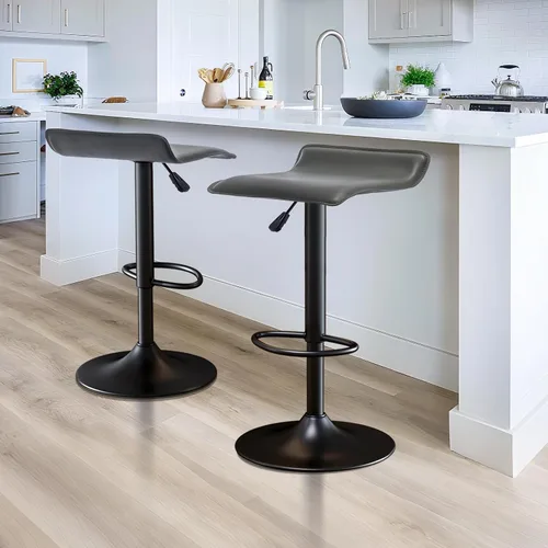 Vista 7 de Vogue Furniture Direct Juego de 2 taburetes de bar giratorios ajustables, modernos taburetes de altura de mostrador de piel sintética sin respaldo