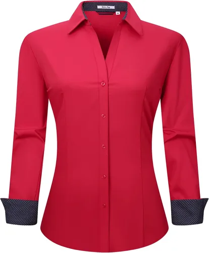 Vista 8 de Damipow Camisas de vestir para mujer, sin arrugas, con botones, de manga larga, blusas para el trabajo profesional
