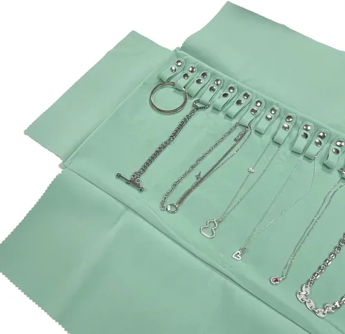 Vista 3 de UnionPlus Joyero de viaje de terciopelo organizador para collar, verde hielo