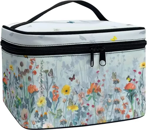 Vista 21 de Flashideas Bolsa de maquillaje para cosméticos Almacenamiento vertical Bolsa de maquillaje de viaje de gran capacidad, Caballo Azteca 1