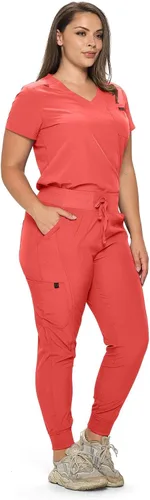 Vista 17 de Monarch Uniforms Slim Fit Stretchy Scrubs Women's Jogger Scrub Set Slim Jogger Scrubs with Tuck-In Top for Women Negro