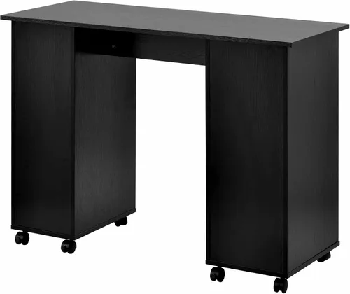 Vista 3 de Escritorio de manicura de uñas para técnico, estación de mesa de uñas de spa de salón de madera con gabinete, cajones, ruedas controlables (negro)