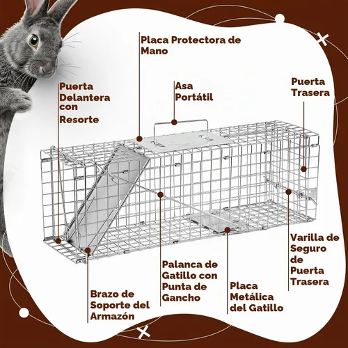Vista 4 de Jaula plegable de trampa para animales humanos de 24" trampa de animales para gatitos callejeros, ardillas, conejos