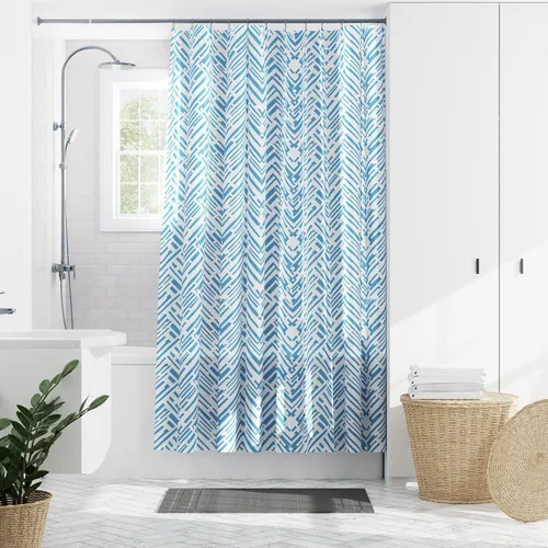 Vista 7 de Zenna Home Cory Chevron - Cortina de ducha impermeable de PEVA, gris y azul, 70 x 72 pulgadas