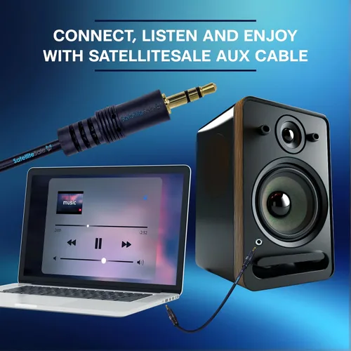 Vista 5 de SatelliteSale Conector de audio auxiliar de 0.138 in macho a macho, cable auxiliar estéreo digital, cable universal de PVC, cable negro, 3 pies