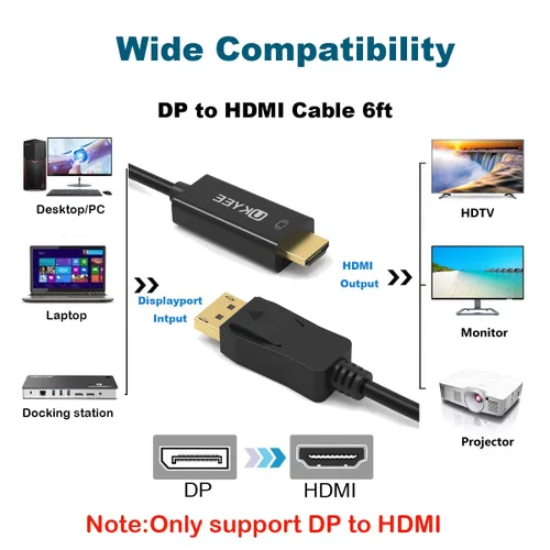 Vista 11 de Paquete de 2 cables DisplayPort a HDMI 4K de 6 pies, cable macho a
