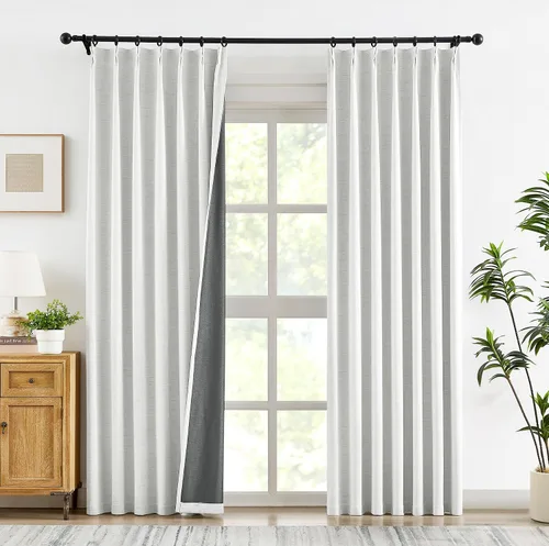 Vista 15 de Blue Pinch Pleated Linen Blend Full Blackout Curtains 84" Living Room 2pcs Azul