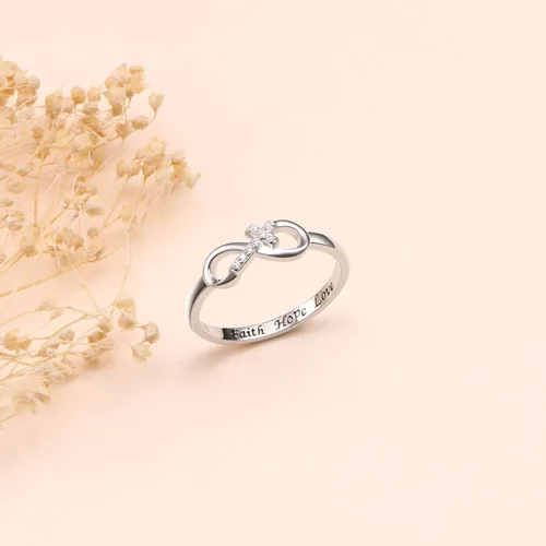 Vista 3 de DAOCHONG Anillo inspirador de plata de ley 925 grabada Faith Hope Love CZ Cross Infinity Ring para mujeres y niñas, regalo de Pascua