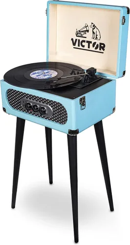 Vista 8 de Victor VWRP-3200 Andover - Tocadiscos 5 en 1 con reproductor de discos de 3 velocidades, radio FM, Bluetooth, altavoces integrados y patas de altura