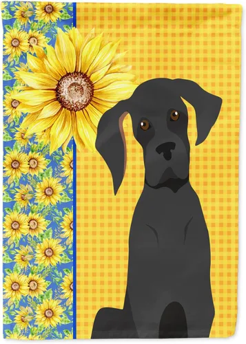 Vista 77 de Caroline's Treasures WDK5313GF Bandera de jardín con diseño de girasoles de verano, color negro y tostado, Airedale Terrier para buzón, bandera