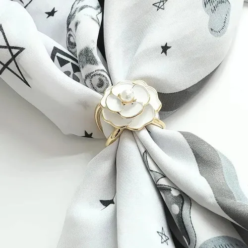 Vista 124 de 4 piezas de clip de anillo de bufanda para mujer, broche de perlas y flores, hebilla de metal para chal, accesorios de decoración para damas y niñas