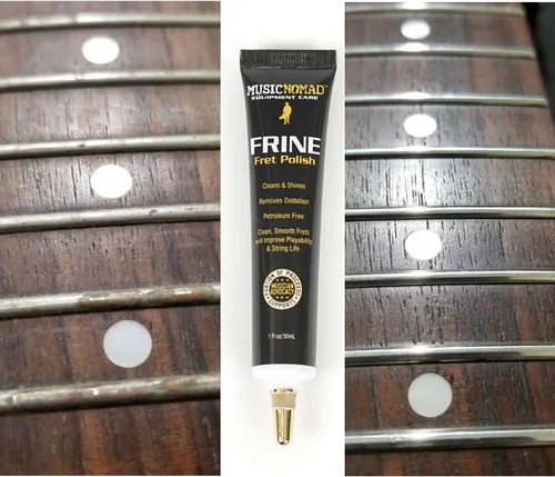 Vista 6 de MusicNomad Kit de pulido de trastes FRINE de 5 piezas con protectores de diapasón, pulido, paño (MN124)