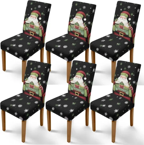 Vista 51 de Rnyleeg Juego de 1 fundas navideñas para sillas de comedor, color azul oscuro, fundas protectoras extraíbles y lavables para sillas de cocina