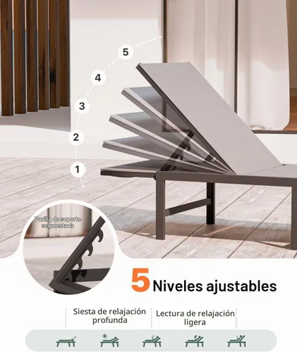 Vista 4 de Tumbona de aluminio para patio al aire libre, gris
