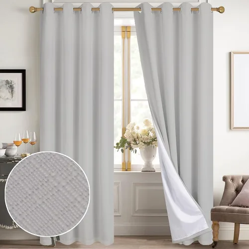 Vista 62 de Diraysid Cortinas 100% opacas de lino beige para dormitorio, con ojales, aislamiento térmico, cortinas de oscurecimiento de habitación