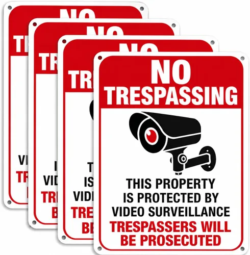 Vista 8 de Paquete de 2 letreros de metal grandes sin tropiezos de videovigilancia, 10 x 14 pulgadas, aluminio libre de óxido, propiedad protegida por cámara