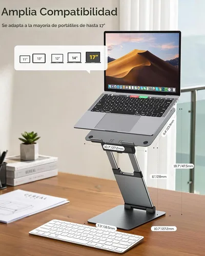 Vista 9 de Nulaxy Soporte de computadora portátil de altura ajustable para escritorio, elevador de computadora de aluminio plegable doble, diseño extraíble