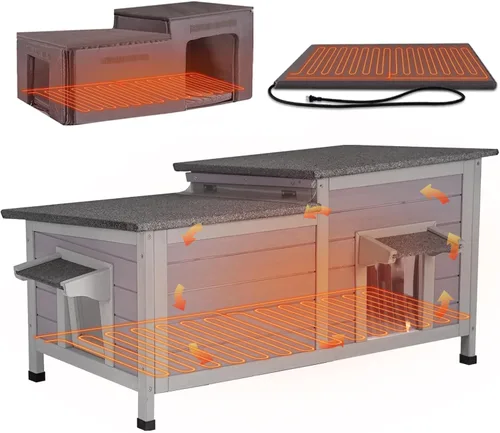 Vista 11 de GUTINNEEN Casa Grande para Gatos al Aire Libre Resistente a la Intemperie con Puertas de Escape, Madera Maciza Aislada Más Gruesa, Porche Grande