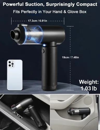Vista 6 de Aspiradora de Aire Plumero 78000RPM Portátil para Coche Aspiradora Inalámbrica 4 en 1 Soplador de Aire y Bomba, Batería Removible de 6000mAh