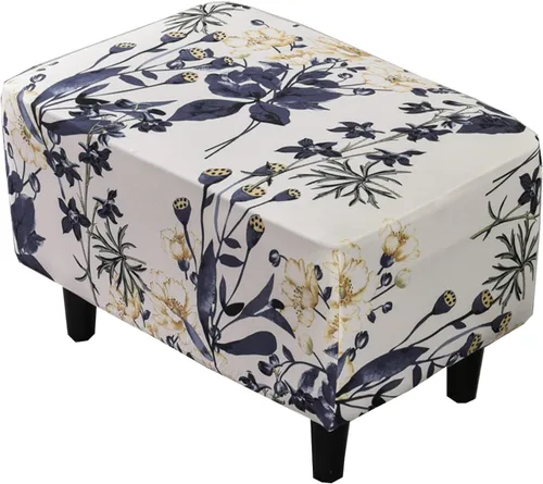 Vista 8 de CRFATOP Funda para silla otomana, fundas grandes para silla otomana, fundas impresas rectangulares para taburete de almacenamiento, reposapiés