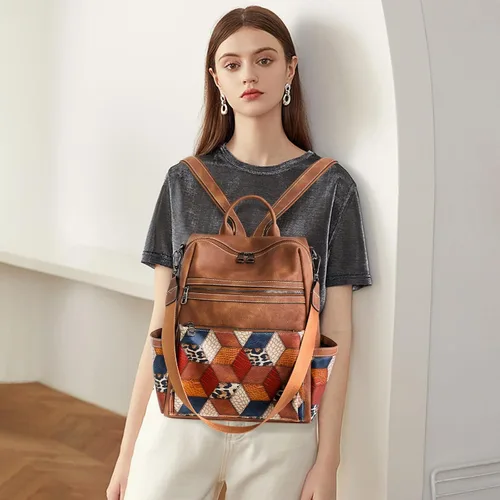 Vista 2 de AGLOD mochila de cuero para mujer, bolso de diseñador para damas, con correa para el hombro, bolso de trabajo de imitación, bolsos de mano