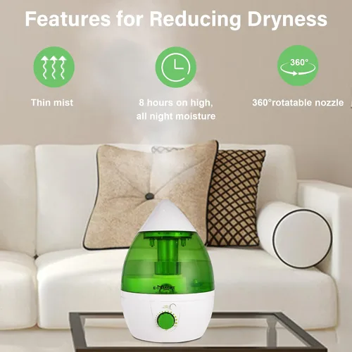 Vista 5 de Humidificador de niebla fría para dormitorio y habitaciones pequeñas, boquilla silenciosa de rotación de 360°, ajustable, luz nocturna y apagado