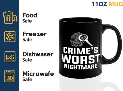 Vista 4 de Taza de café detective de 11 onzas, color negro, crimes peor pesadilla, oficial de policía, patrulla policial, detective, policía, policía, policía
