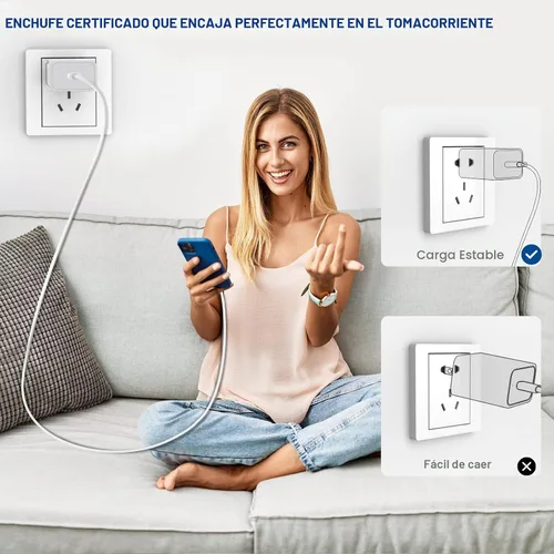 Vista 7 de Cargador rápido para iPhone, 20W [Certificado Apple MFi] USB Tipo C Bloque de Carga Rápida Power Delivery Cargador Lightning con Cable Lightning