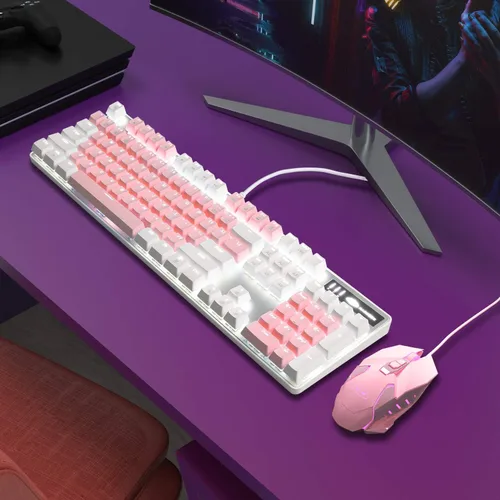 Vista 8 de MageGee Teclado mecánico para juegos, interruptor azul mejorado de 104 teclas, teclado retroiluminado blanco, teclado mecánico con cable USB