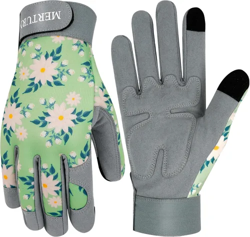 Vista 11 de Guantes de jardinería para mujer, de cuero resistente, a prueba de espinas, guantes de trabajo para mujer