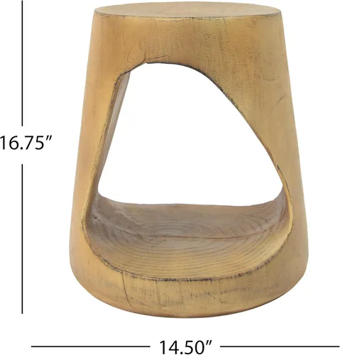 Vista 2 de SSLin Mesa auxiliar redonda hueca, mesa auxiliar de grano de madera marrón envejecida, mesa auxiliar de óxido de magnesio totalmente montada, mesa