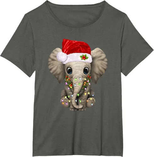 Vista 54 de Lindo elefante de Navidad luz divertido elefante amante de Navidad regalo camiseta Negro