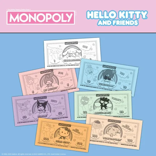 Vista 4 de Monopoly: Hello Kitty y sus amigos, Compra, vende, intercambia edificios de la serie animada, con My Melody, Badtz-Maru, Keroppi, Juego clásico