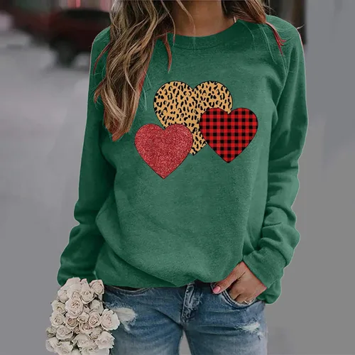 Vista 91 de Sudadera de manga larga con estampado de leopardo y corazón para mujer, para el día de San Valentín, sin botones, para niñas, regalos